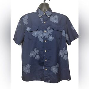 CHAPS Men’s Navy Blue Floral Button-Down Shirt | Short Sleeve | Large